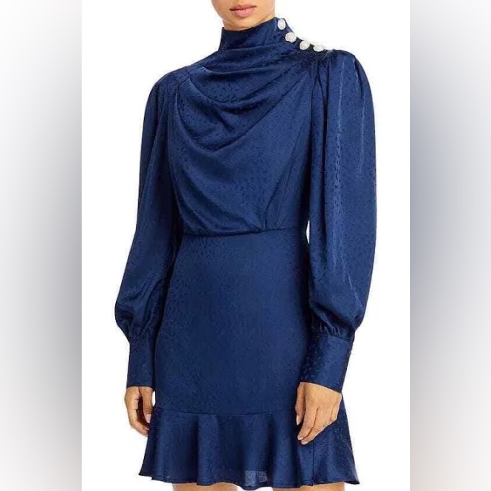 Aqua Navy Animal Dress with Pearl Buttons
